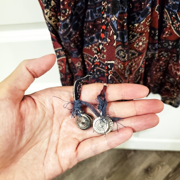 AEO Burgundy Boho Print Lace Up Back Romper - Picture 7 of 7